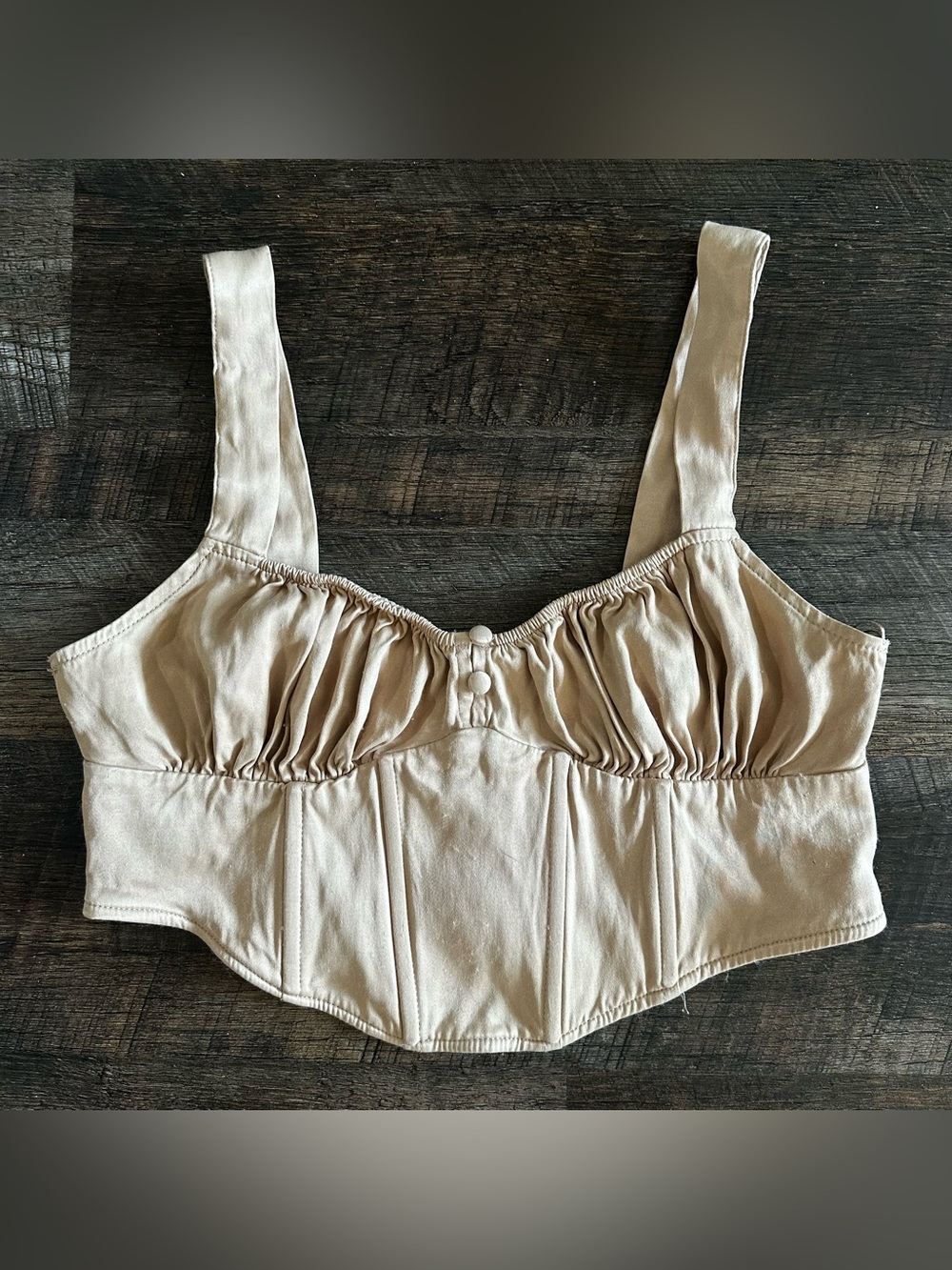 Zara Light Beige Satin-Look Corset Top